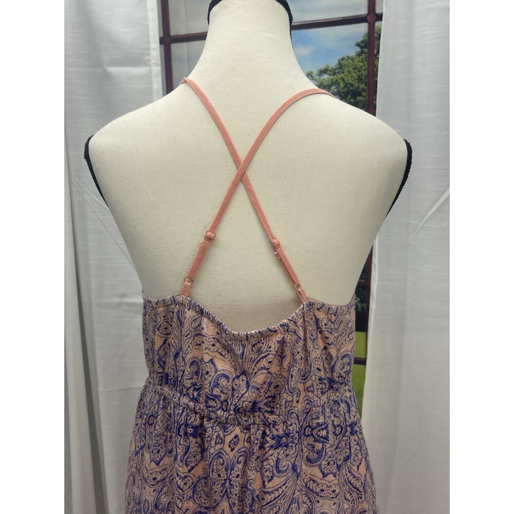 Babydoll flowy Paisley Maxi Dress 12 Boho Resort Tie Front Crossback Coral Blue - Picture 10 of 13